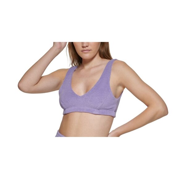 Calvin Klein Jeans V-Neck Bralette - Chalk Violet, Size S, New - Picture 1 of 8